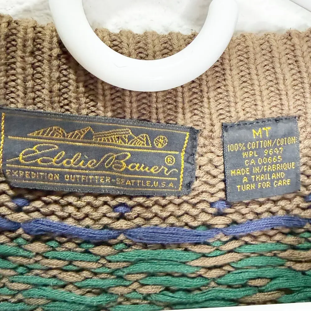 Vintage Eddie Bauer Heavy Knit Fair Isle Sweater Cotton - Picture 6 of 6